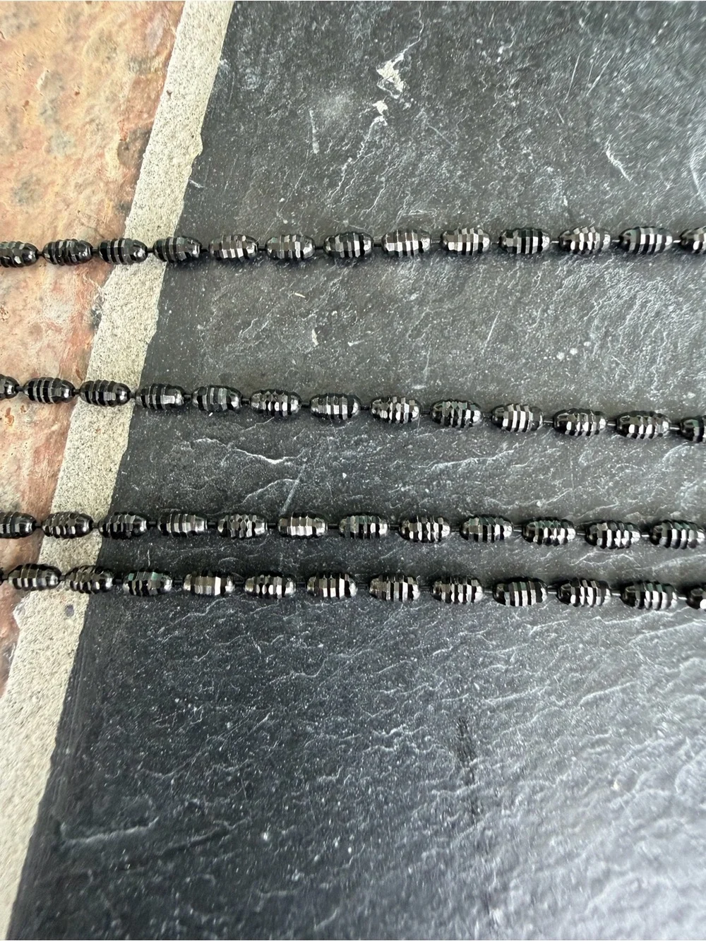 14kt. White Gold Black Rhodiumed Beaded Necklace 30” long